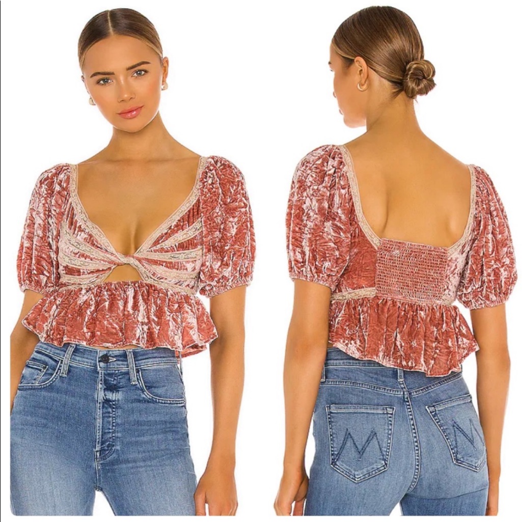 Free People Yours Truly Velvet Cropped Short Sleeve Top